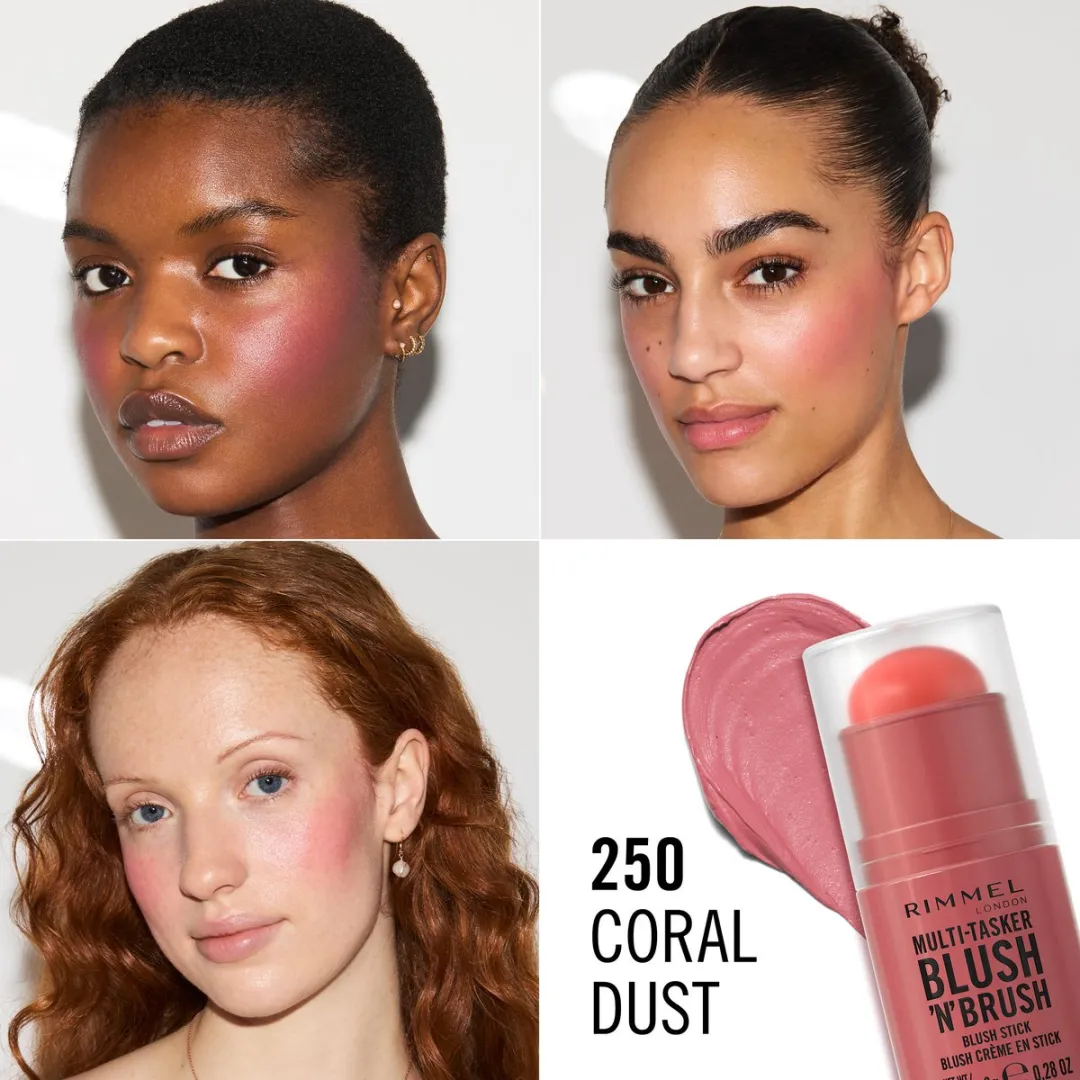 Rimmel London Multi-Tasker Blush'N'Brush Stick Coral Dust - 8g - 3 Stuks