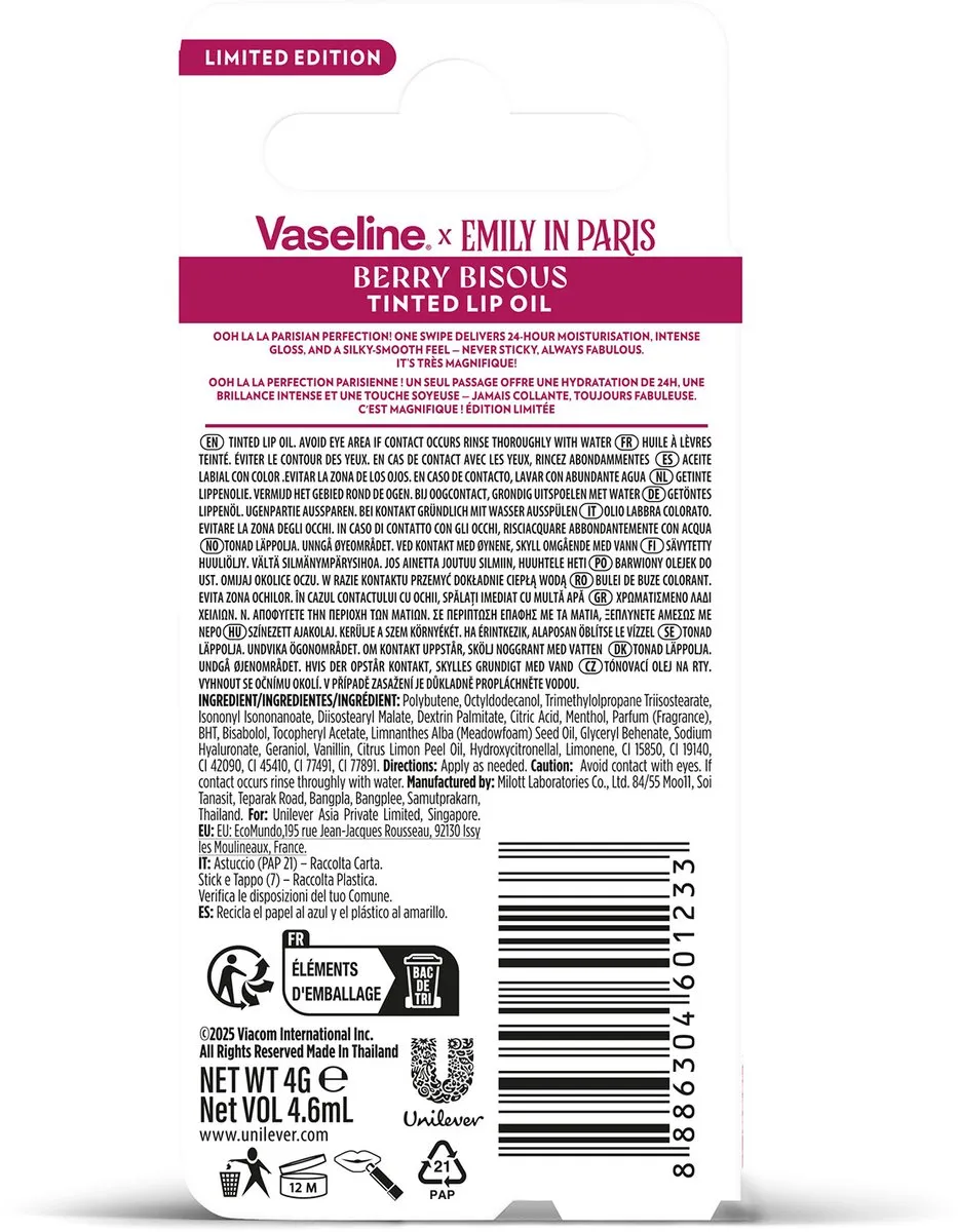 Vaseline x Emily in Paris Lip Oil Berry Bisous - 2x4g