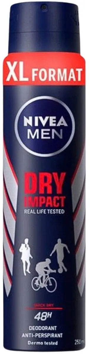 NIVEA Men Dry Impact Deospray 250ml - 3 Stuks