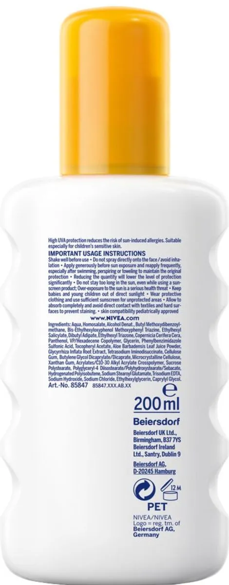 NIVEA SUN Babies & Kids Sensitive Zonnebrand Spray SPF 50 200ml - afbeelding 6 van 6