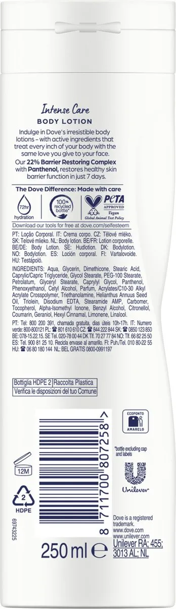 Dove Body Love Bodylotion - Intense Care - 250ml - 6 Stuks - afbeelding 6 van 6