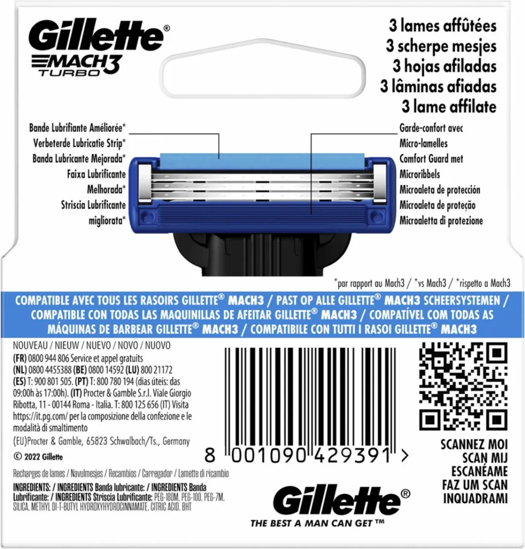 Gillette Mach3 Turbo Scheermesjes - 5 Stuks