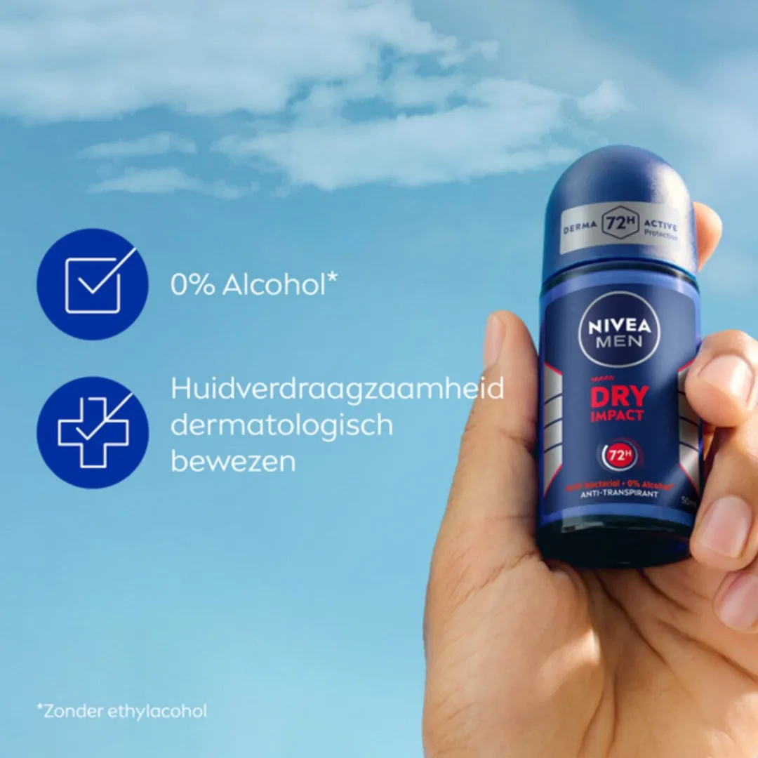 NIVEA Men Deodorant Roller Dry Impact 50ml - 3 Stuks
