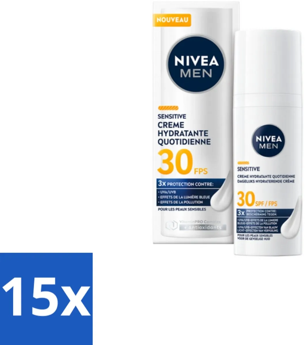 NIVEA MEN Gezichtscrème Sensitive SPF30 50ml - 15 Stuks