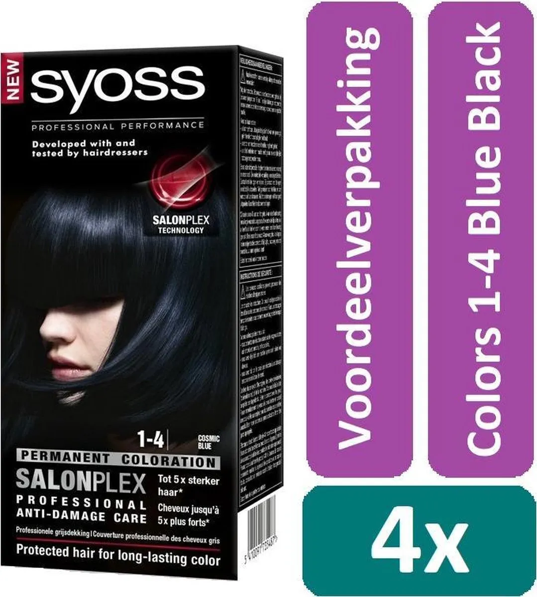 Syoss Haarverf 1-4 Cosmic Blue - 460ml (4x115ml) - Zwart