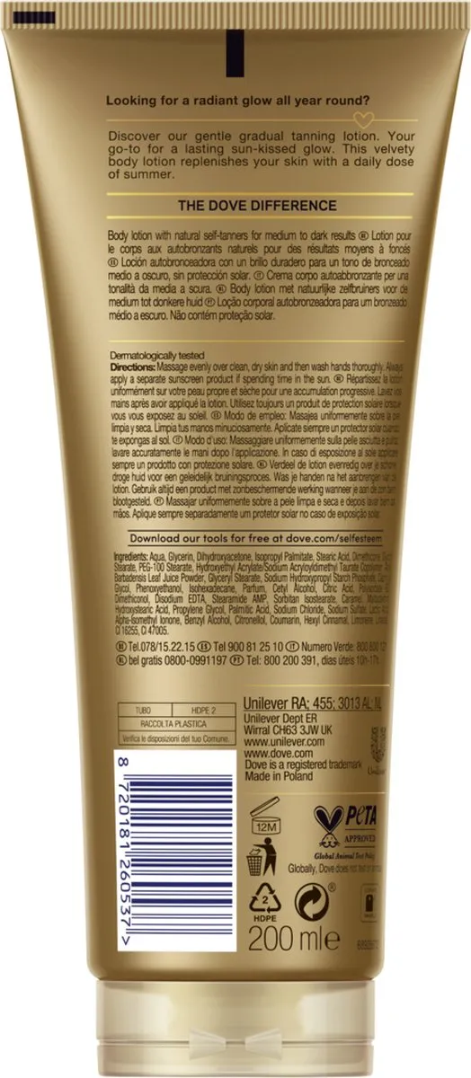 Dove Body Love Zelfbruinende Bodylotion Medium-Dark 200ml