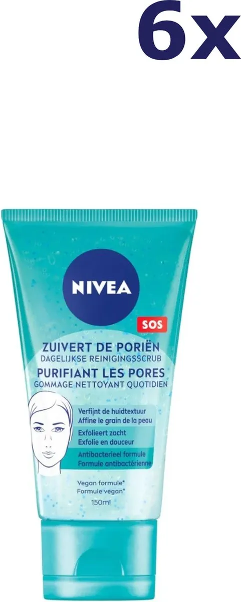 NIVEA Pure Effect Dagelijkse Reiniging Gezichtsscrub 6x150ml