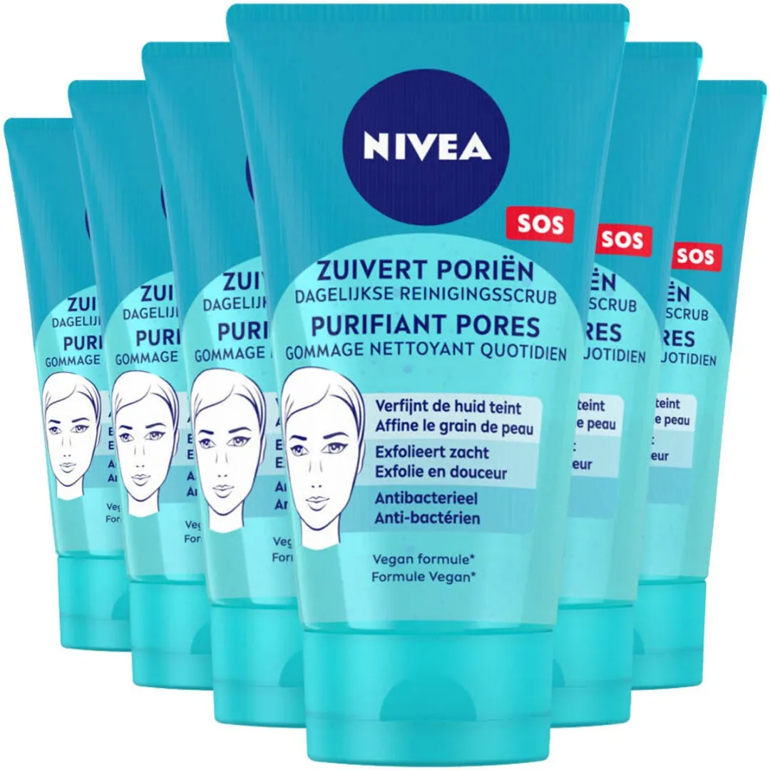 NIVEA Pure Effect Dagelijkse Reiniging Gezichtsscrub 6x150ml