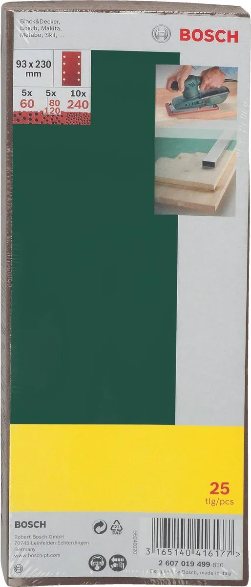 Bosch 25-delige Schuurbladenset - 93x230mm - Korrel 80