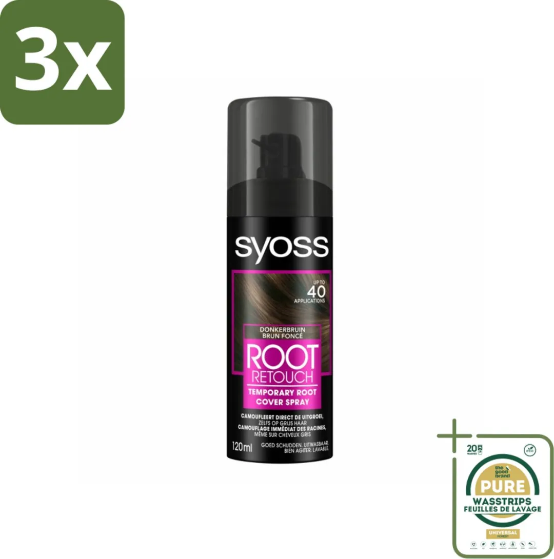 SYOSS Uitgroeispray Donkerbruin 345ml - 3 Stuks