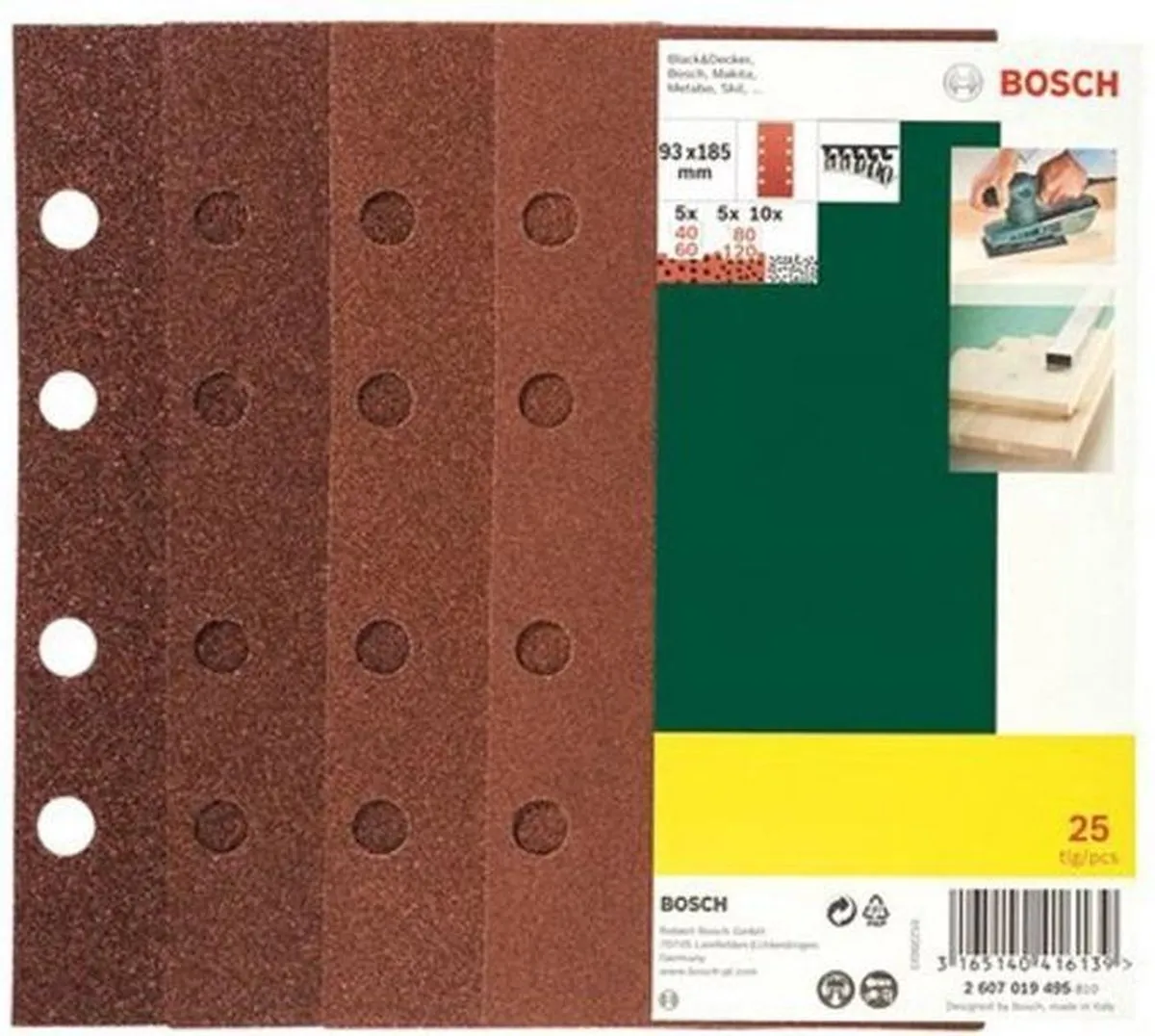 Bosch 25-delige Schuurbladenset - 93x185mm - Korrel 40/60/80/120