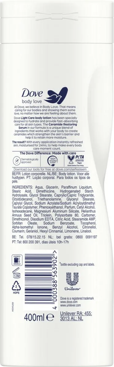 Dove Light Care Bodylotion 400ml - 12 Stuks