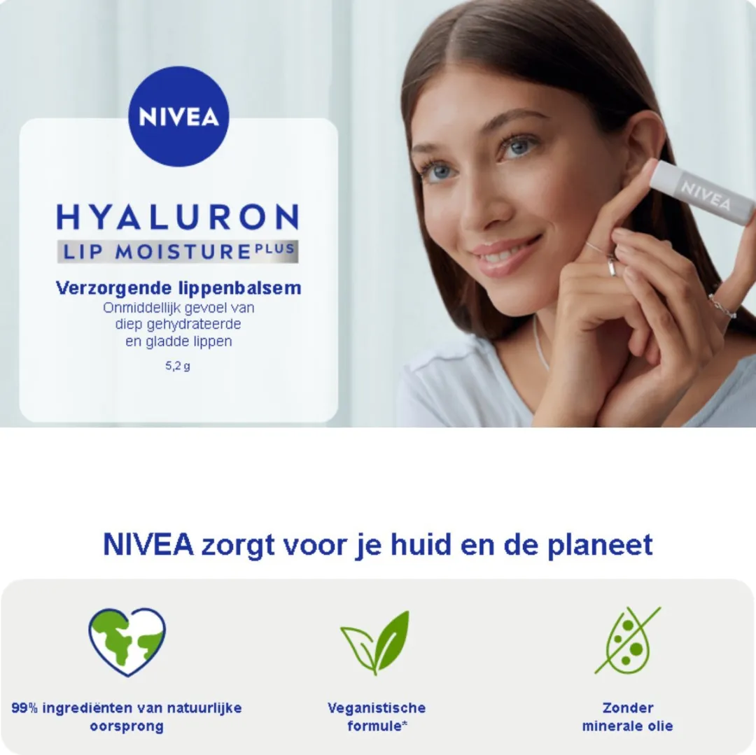 NIVEA Hyaluron Lip Moisture Plus Lippenbalsem - 15,6g (3x5,2g) - Transparant