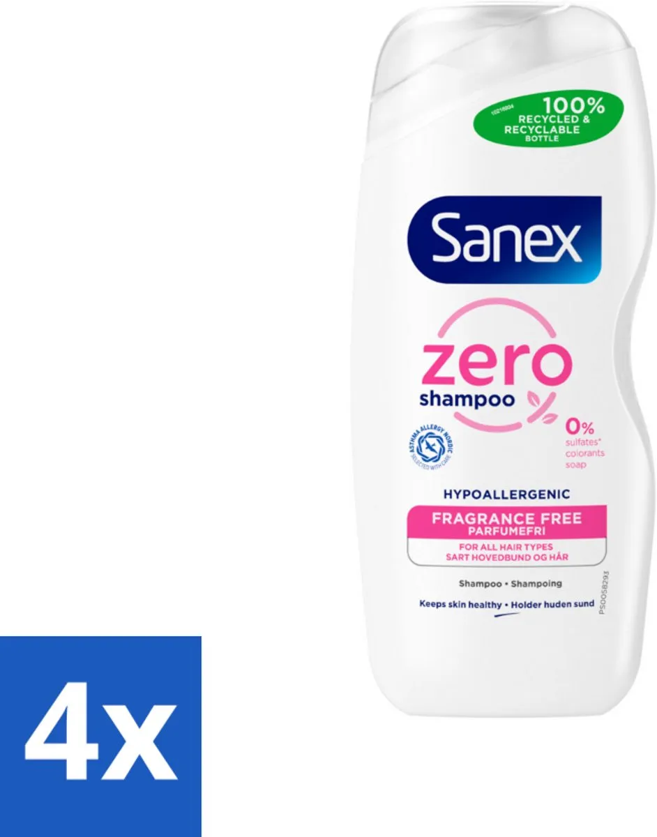 Sanex Zero% Normal Hair Shampoo 250ml - 4 Stuks