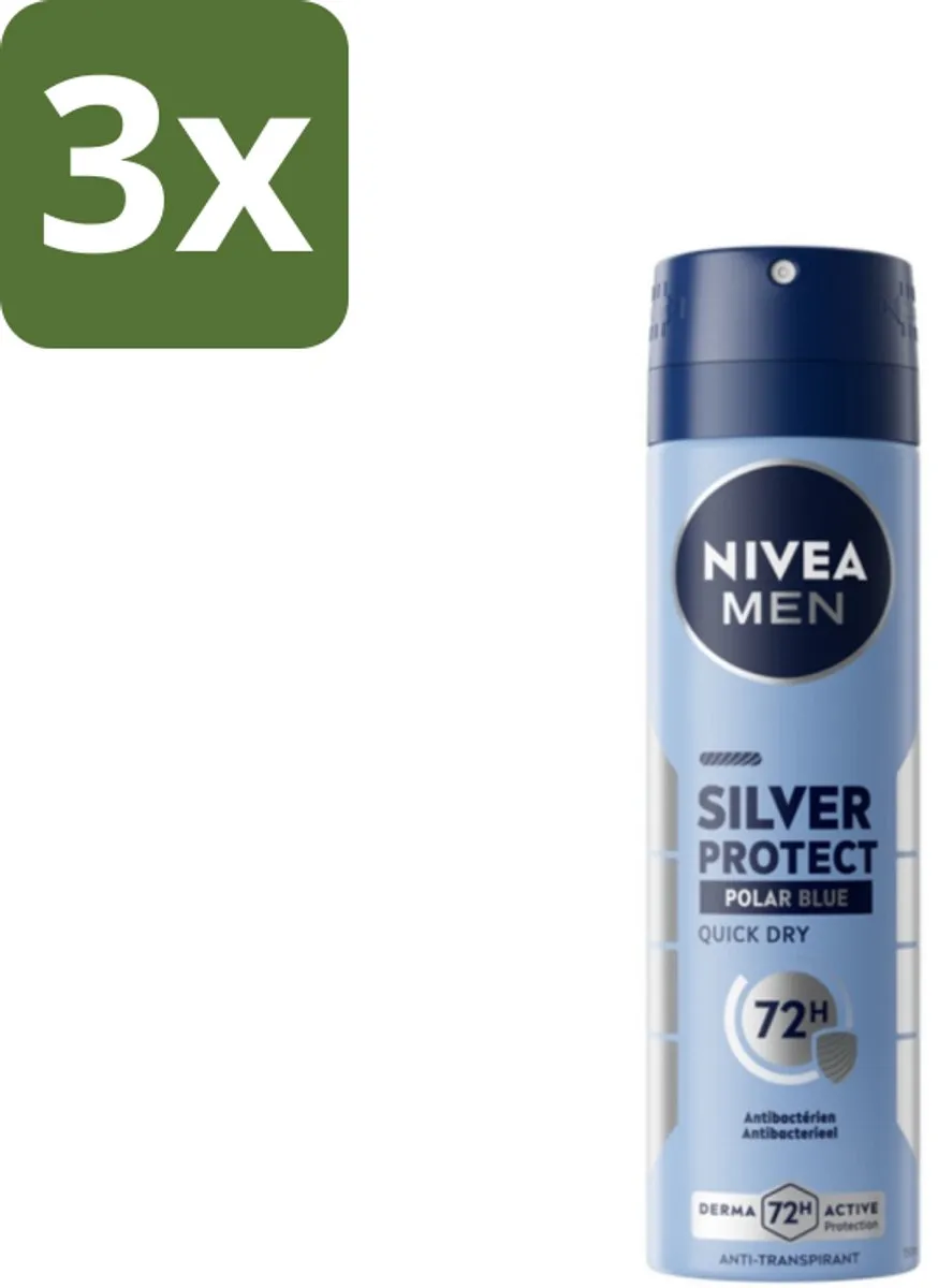 NIVEA Men Silver Protect Polar Blue Deo Spray 450ml - 3 Stuks