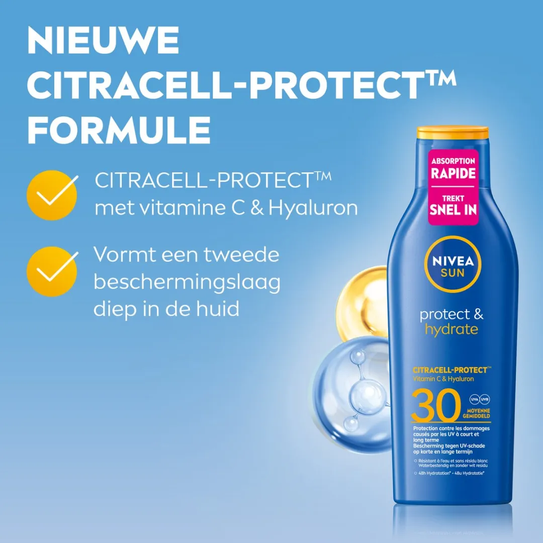 NIVEA SUN Protect & Hydrate Zonnebrand SPF 30 Zonnemelk 200ml