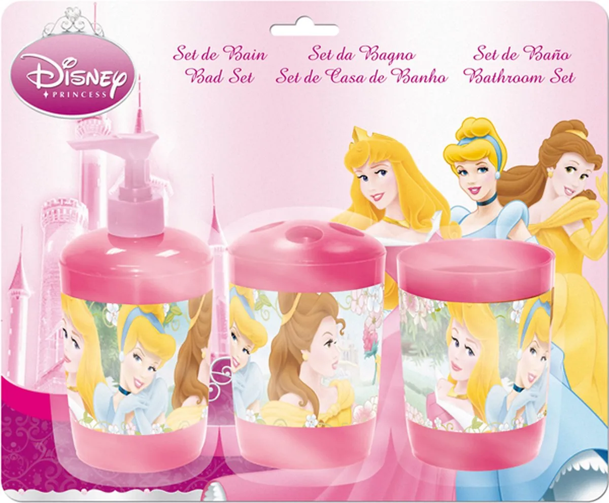 Disney Princess Bad set - Beker - Tandenborstelhouder - Zeepdispenser - Zeeppomp - Meisjes - Badkamer