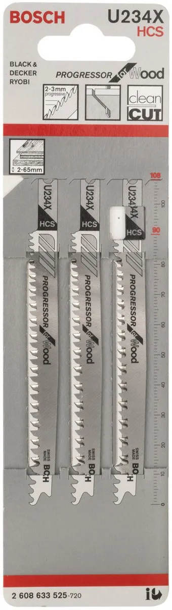 Bosch U 234 X Progressor Decoupeerzaagbladen - 3 Stuks - Hout