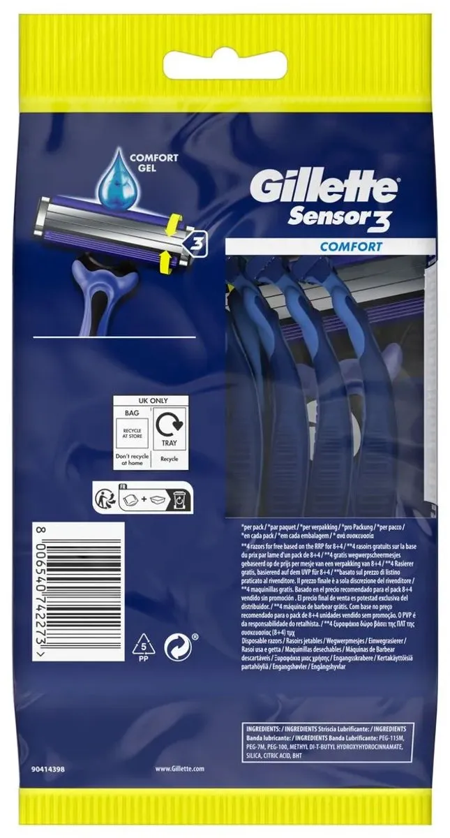 Gillette Sensor3 Comfort Wegwerpmesjes 12 Stuks