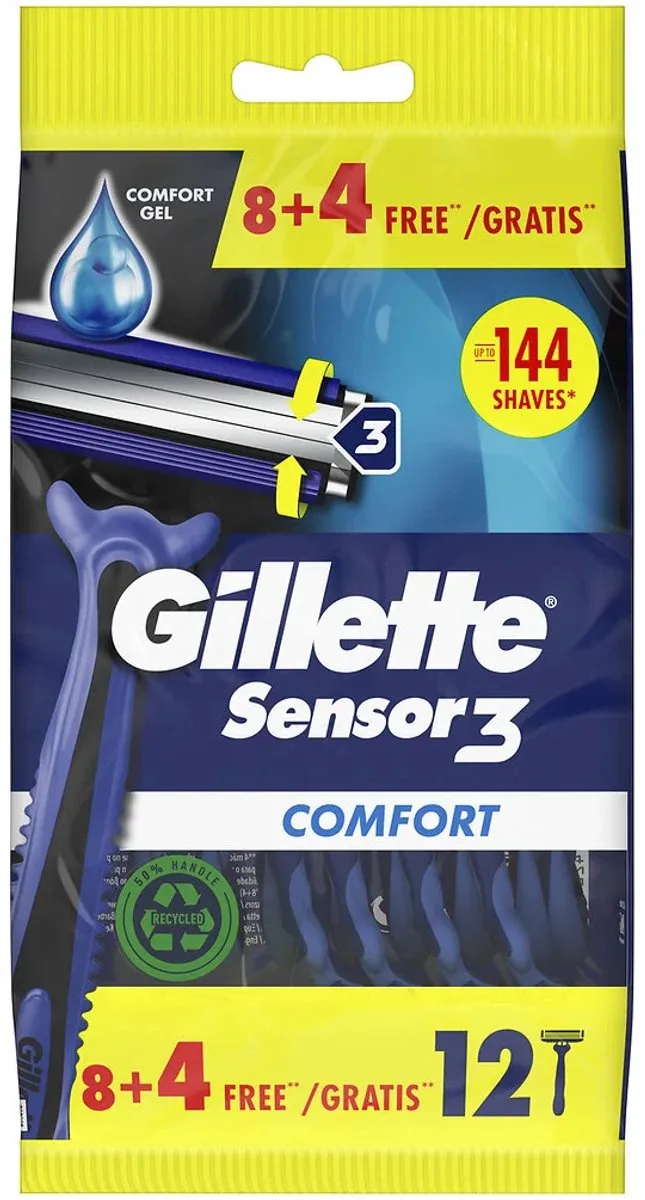 Gillette Sensor3 Comfort Wegwerpmesjes 12 Stuks