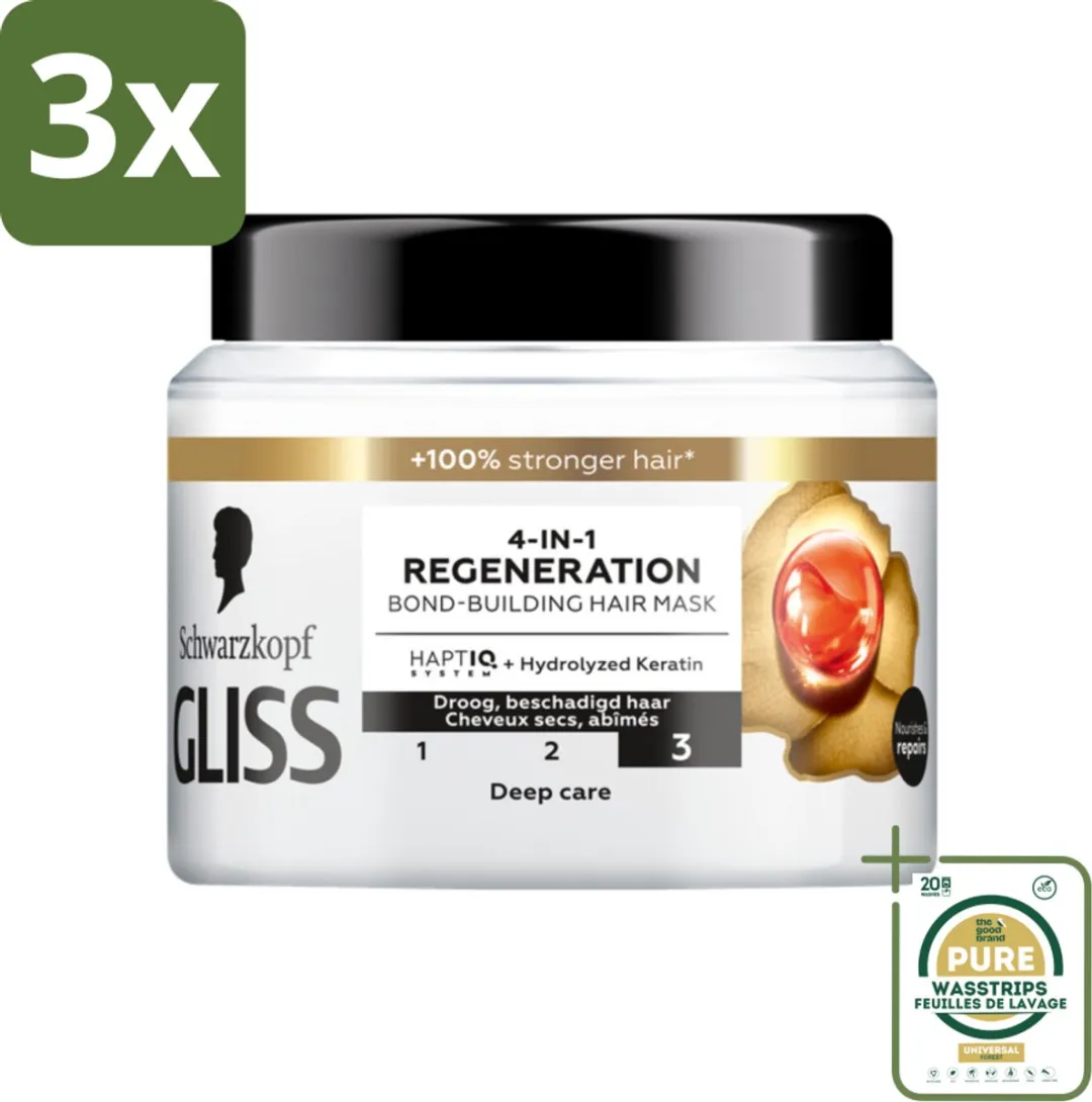 Schwarzkopf Gliss Haarmasker 4in-1 - 3 Stuks 1200ml