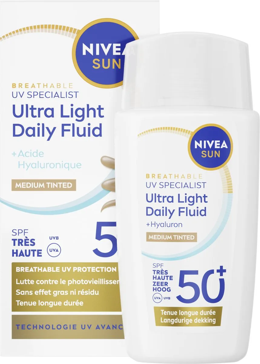 NIVEA SUN UV Face Light Daily Fluid SPF50+ - Gezicht - 40ml - Medium Tinted