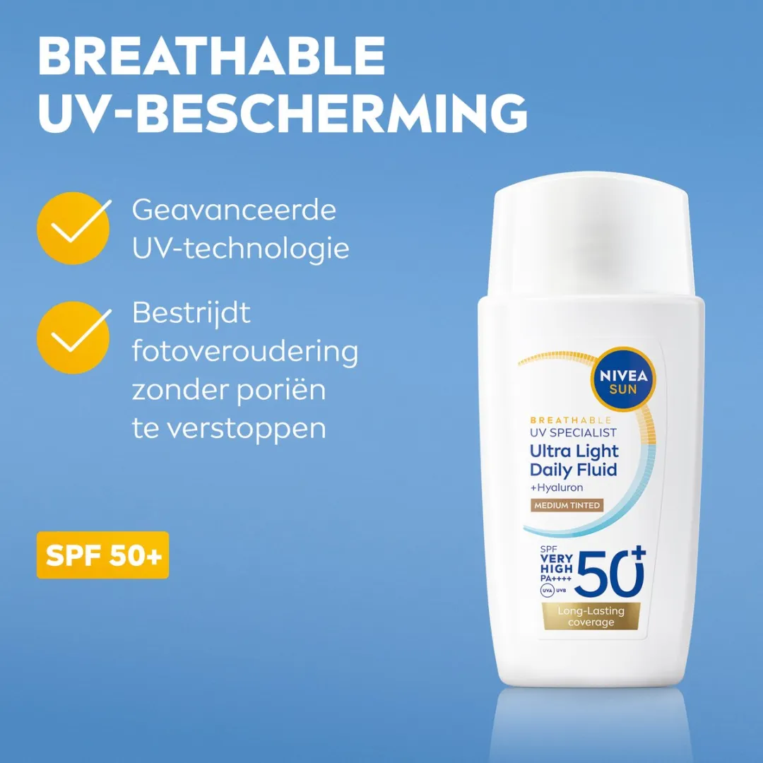 NIVEA SUN UV Face Light Daily Fluid SPF50+ - Gezicht - 40ml - Medium Tinted