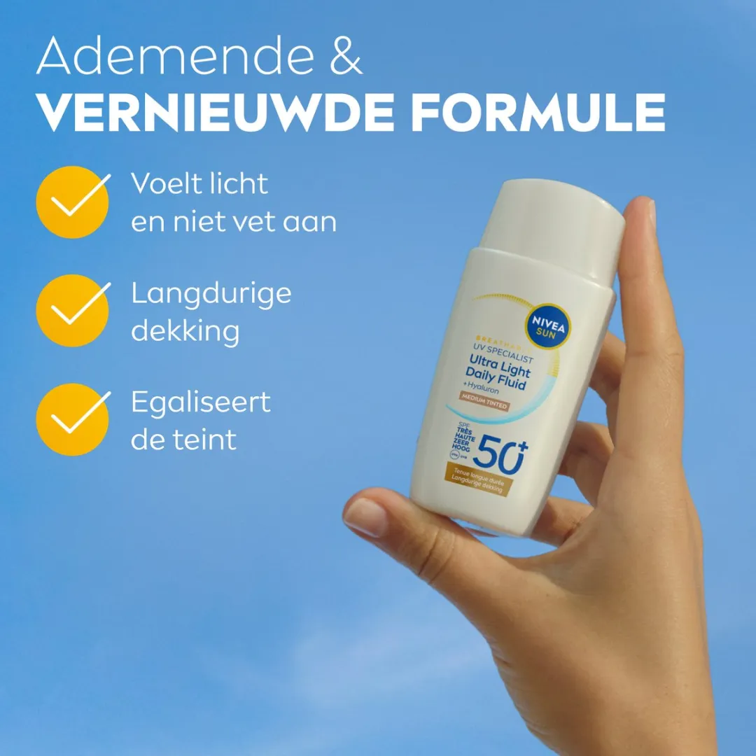 NIVEA SUN UV Face Light Daily Fluid SPF50+ - Gezicht - 40ml - Medium Tinted