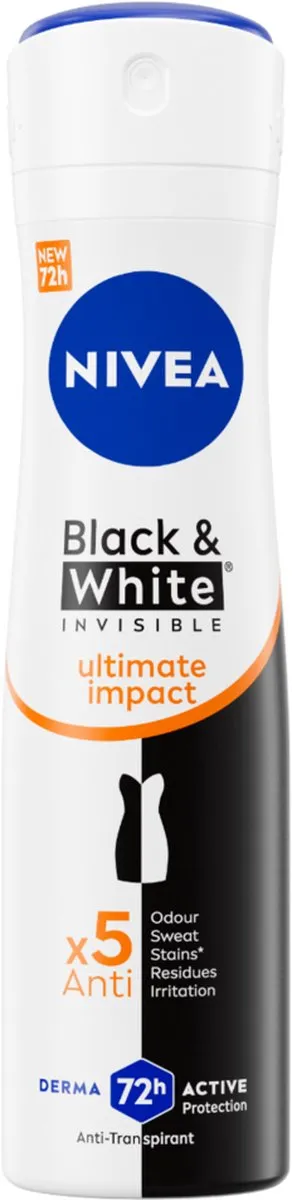 NIVEA Black & White Ultimate Impact Deo Spray 72H - 6x150ml