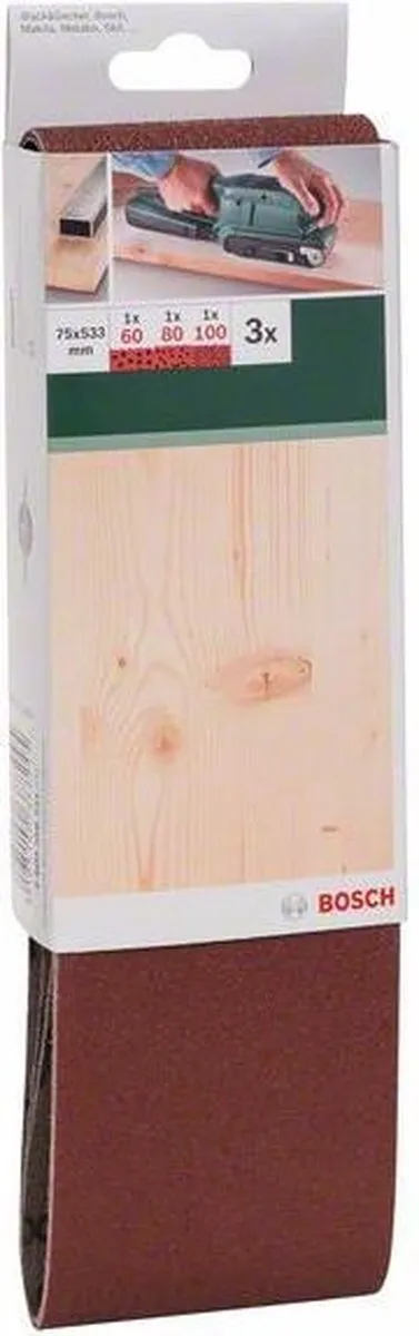 Bosch 3-delige Schuurbandenset 75x533mm - Korrel 60/80/100