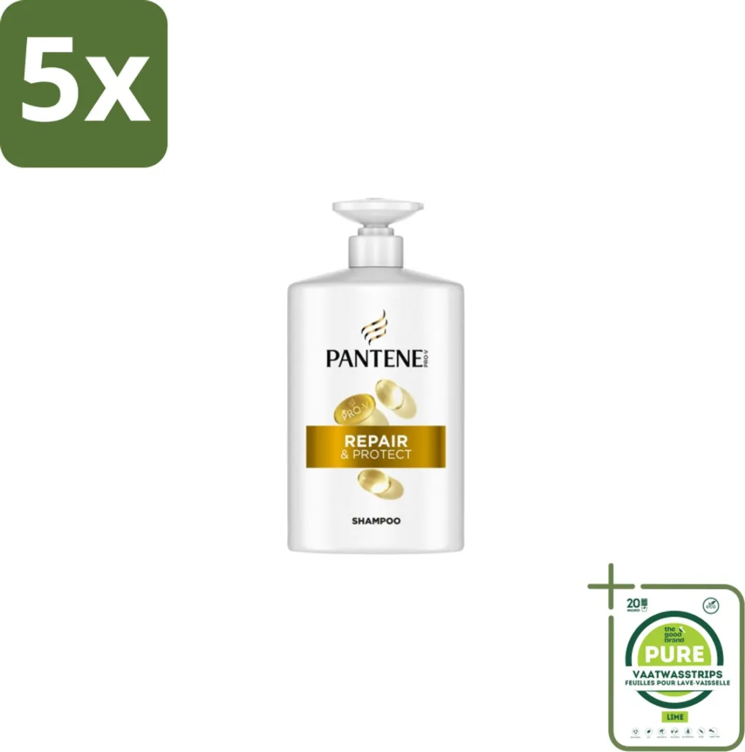 5 x Pantene - Pro-V – Shampoo – Repair & Protect – 1000 ml - Grootverpakking - Haarbescherming - Haarversterking - Schadebevordering - Stylingbescherming - Voedingsstoffen