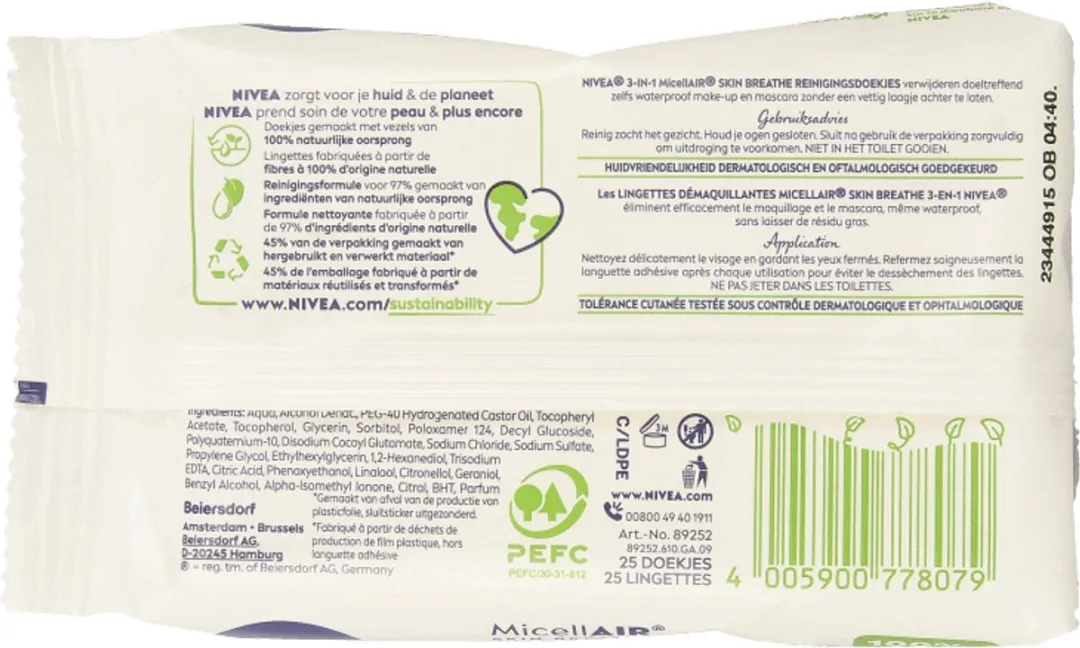 NIVEA 3-in-1 Micellair Doekjes 25 Stuks