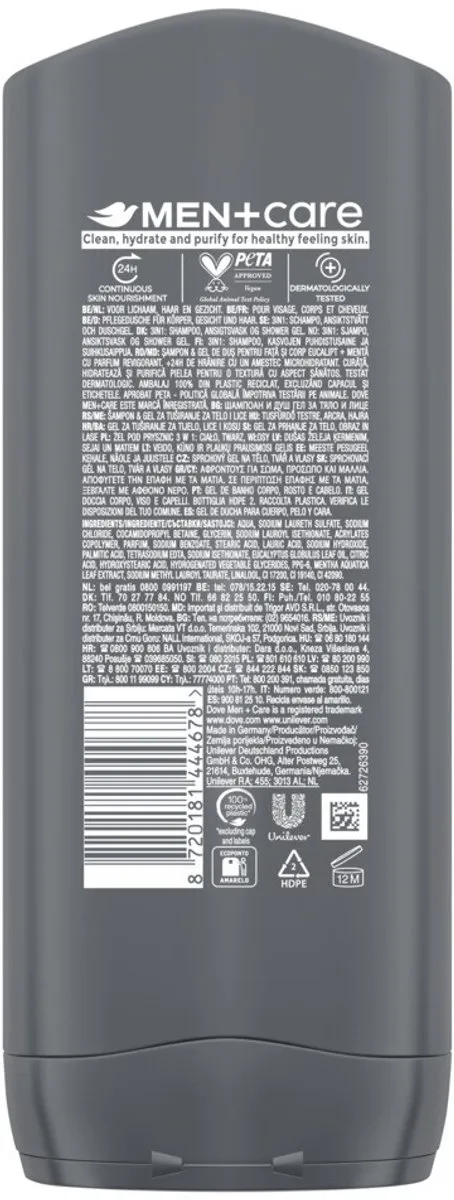 Dove Men+ Care Douchegel Eucalyptus & Mint 1200ml - 3 Stuks