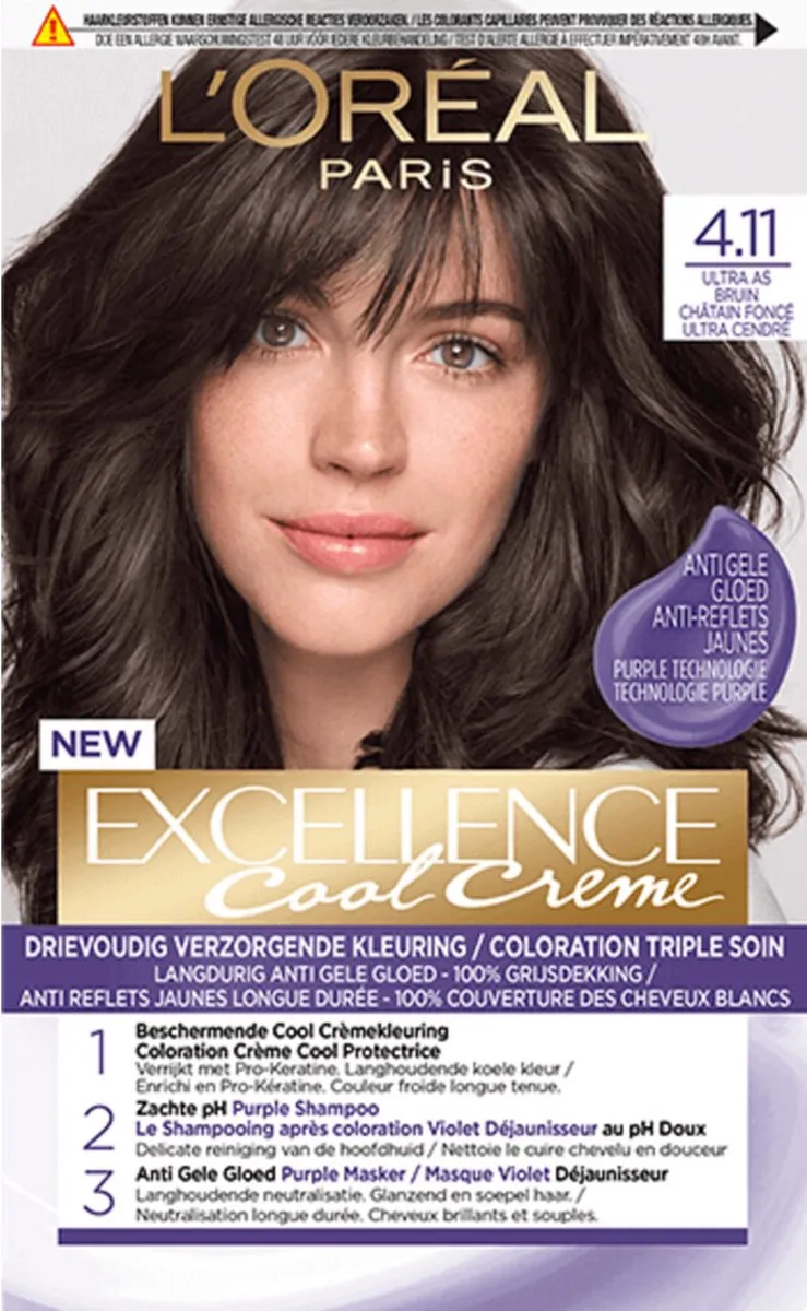 L'Oréal Paris Excellence Cool Cream 4.11 Ultra Ash Middenbruin - 6 Stuks
