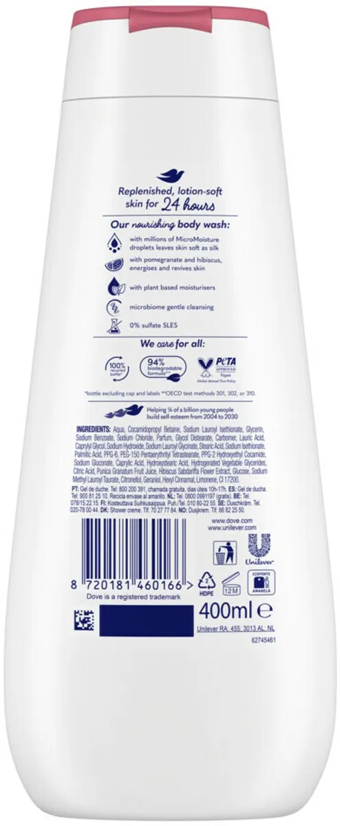 Dove Reviving Douchecrème Granaatappel & Hibiscus 2400ml - 6 Stuks