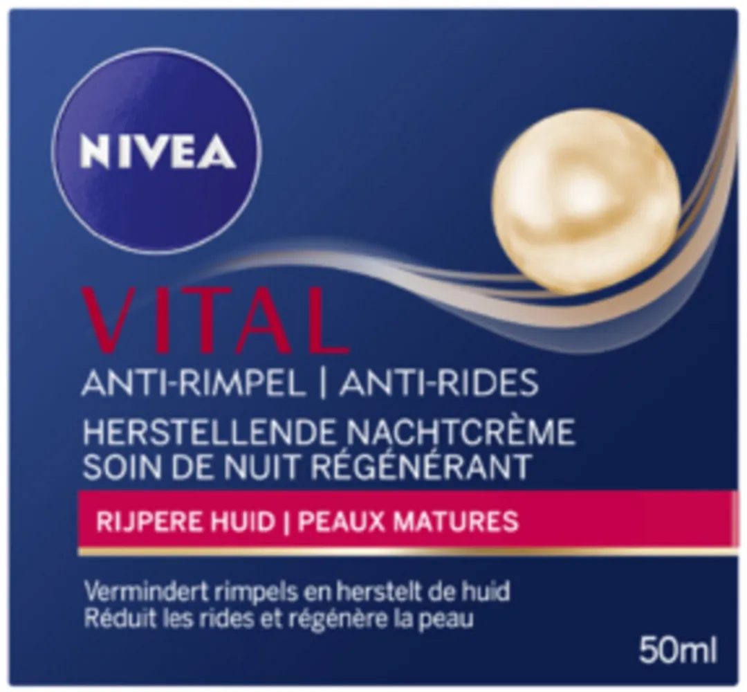 1 x NIVEA - Nachtcrème - VITAL Anti-Rimpel Herstellend - Voor rijpe huid - Met Vitamine F, Teunisbloemolie & Calcium - 50 ml- Anti-rimpel Crème - Nachtcrème Voor Rijpe Huid - Huidherstel Crème - Vitamine F Crème - Teunisbloemolie Crème
