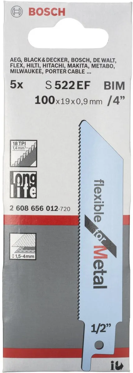 Bosch Reciprozaagblad S 522 EF Metaal - 5 Stuks