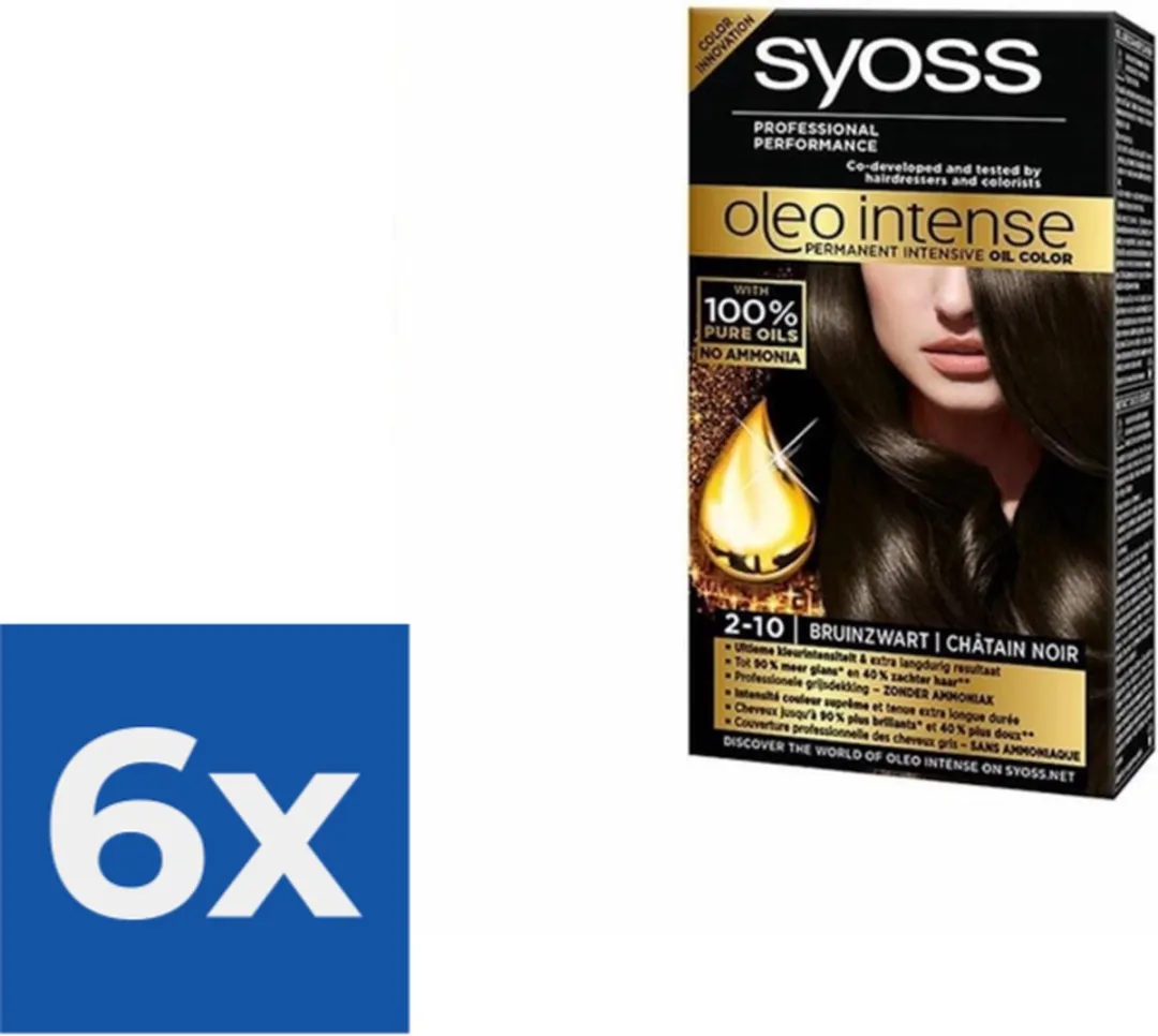 SYOSS Oleo Intense Haarverf 2-10 Bruinzwart - 6 Stuks