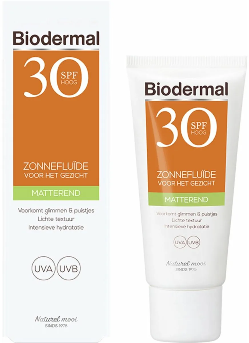 Biodermal Zonnefluïde Gezicht Matterend SPF 30 - 2x40ml