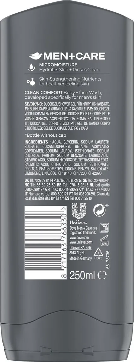Dove Men+Care Clean Comfort Douchegel - 250ml - 6 Stuks