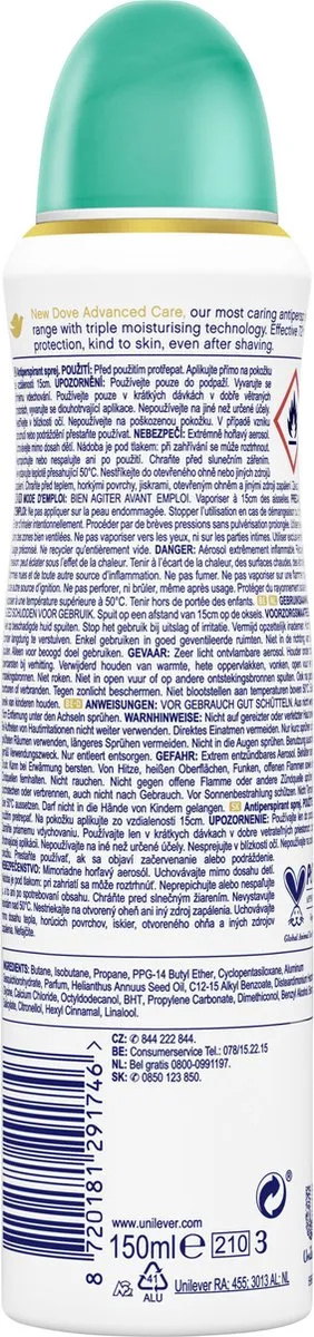 Dove Advanced Care Go Fresh Pear & Aloe Vera Anti-Transpirant Spray - 6x150ml