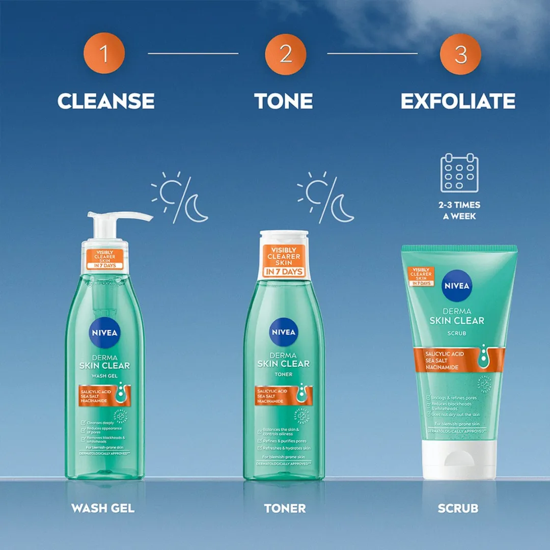NIVEA DERMA Skin Clear Gezichtscrub 3x150ml - Salicylzuur & Niacinamide