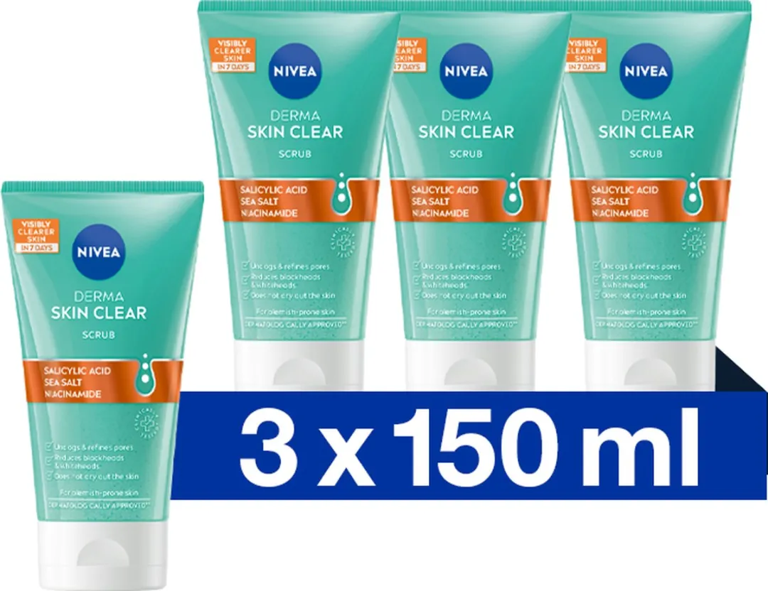 NIVEA DERMA Skin Clear Gezichtscrub 3x150ml