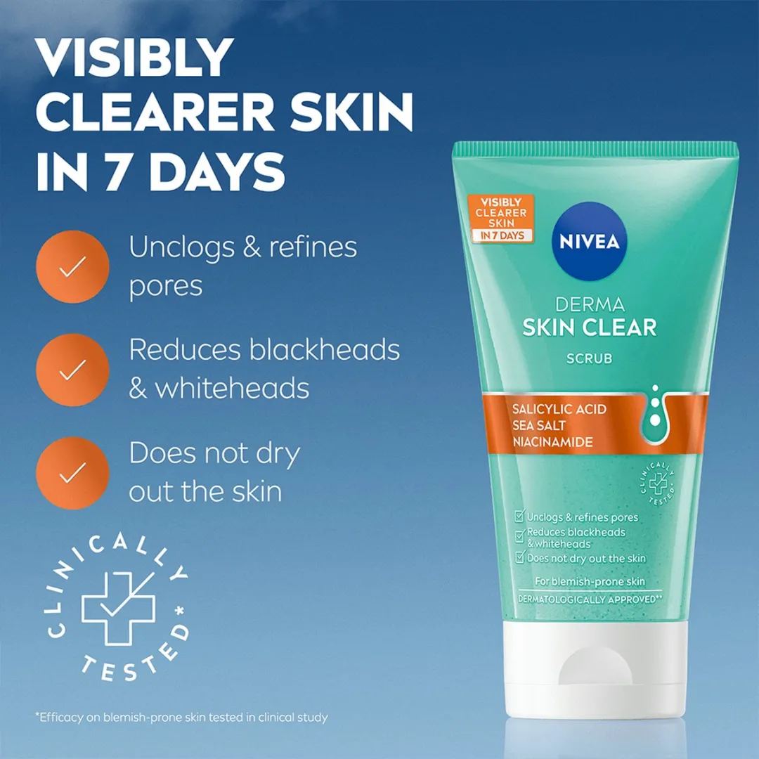 NIVEA DERMA Skin Clear Gezichtscrub 3x150ml - Salicylzuur & Niacinamide