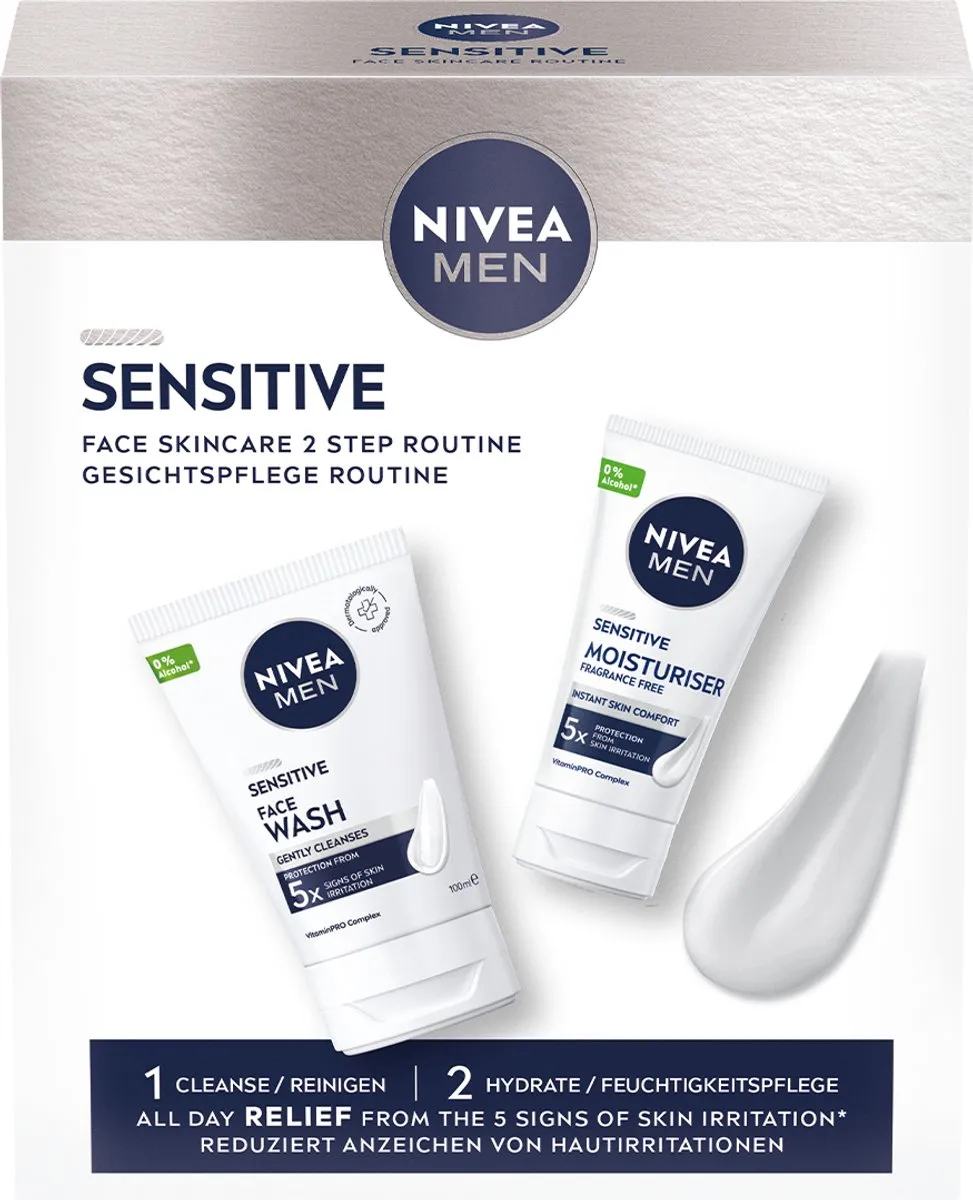 - NIVEA MEN Senstive Face Skincare Geschenkset Mannen- Giftset Gezichtsverzorging Routine - Cadeau Verjaardag Man – Vaderdag cadeau