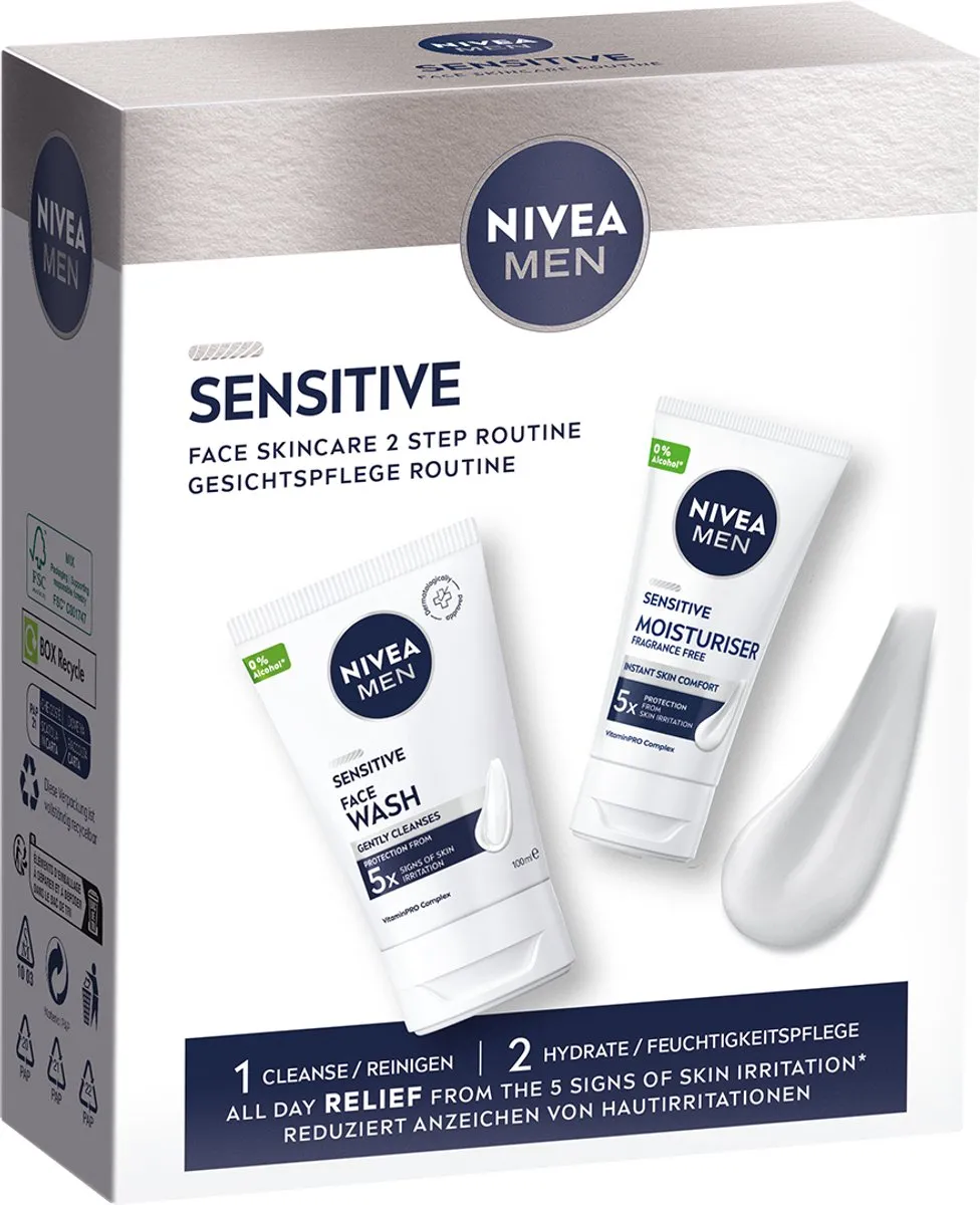 - NIVEA MEN Senstive Face Skincare Geschenkset Mannen- Giftset Gezichtsverzorging Routine - Cadeau Verjaardag Man – Vaderdag cadeau