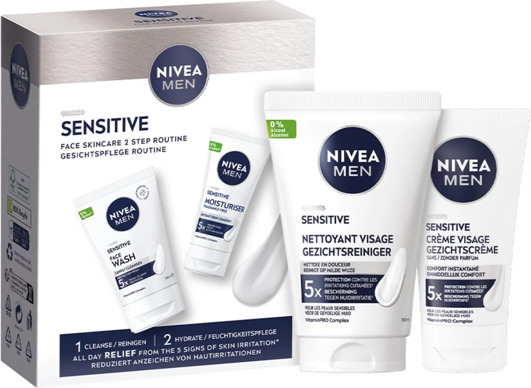 - NIVEA MEN Senstive Face Skincare Geschenkset Mannen- Giftset Gezichtsverzorging Routine - Cadeau Verjaardag Man – Vaderdag cadeau