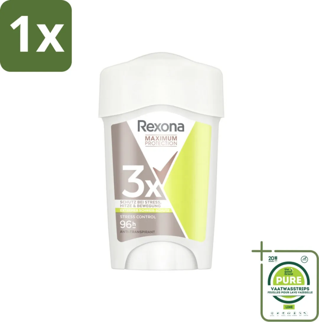 1 x Rexona Deodorant Stick Cream Maximum Protection Stress Control 45 ml - Anti-transpirant Vrouw - Stress-zweet - Droge Huid - Geur - Zweetbescherming