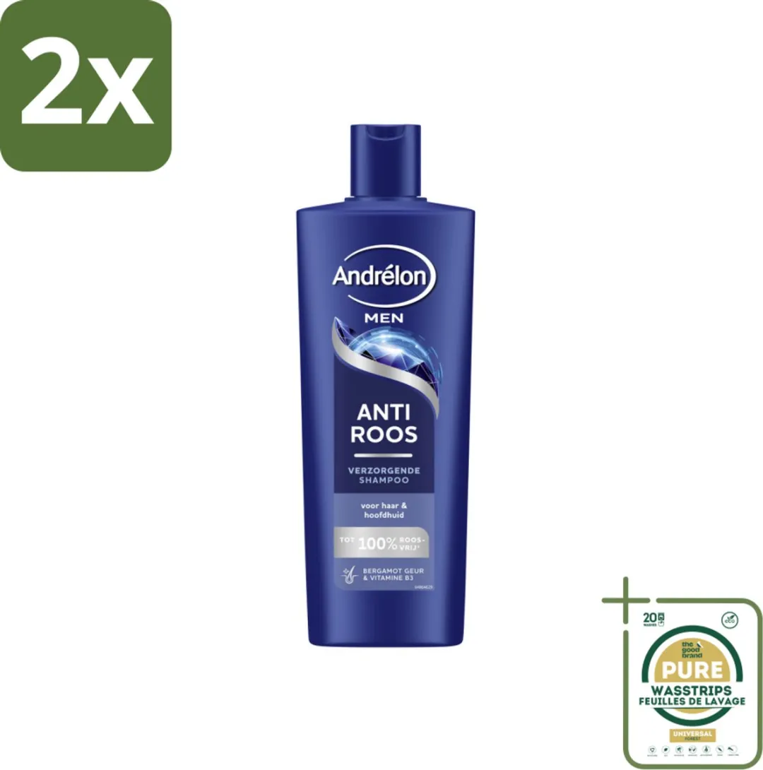 Andrélon – Shampoo – Anti Roos Men – 400 ml - Voordeelverpakking - 2 stuks - Mannelijke hoofdhuid - Droge hoofdhuid