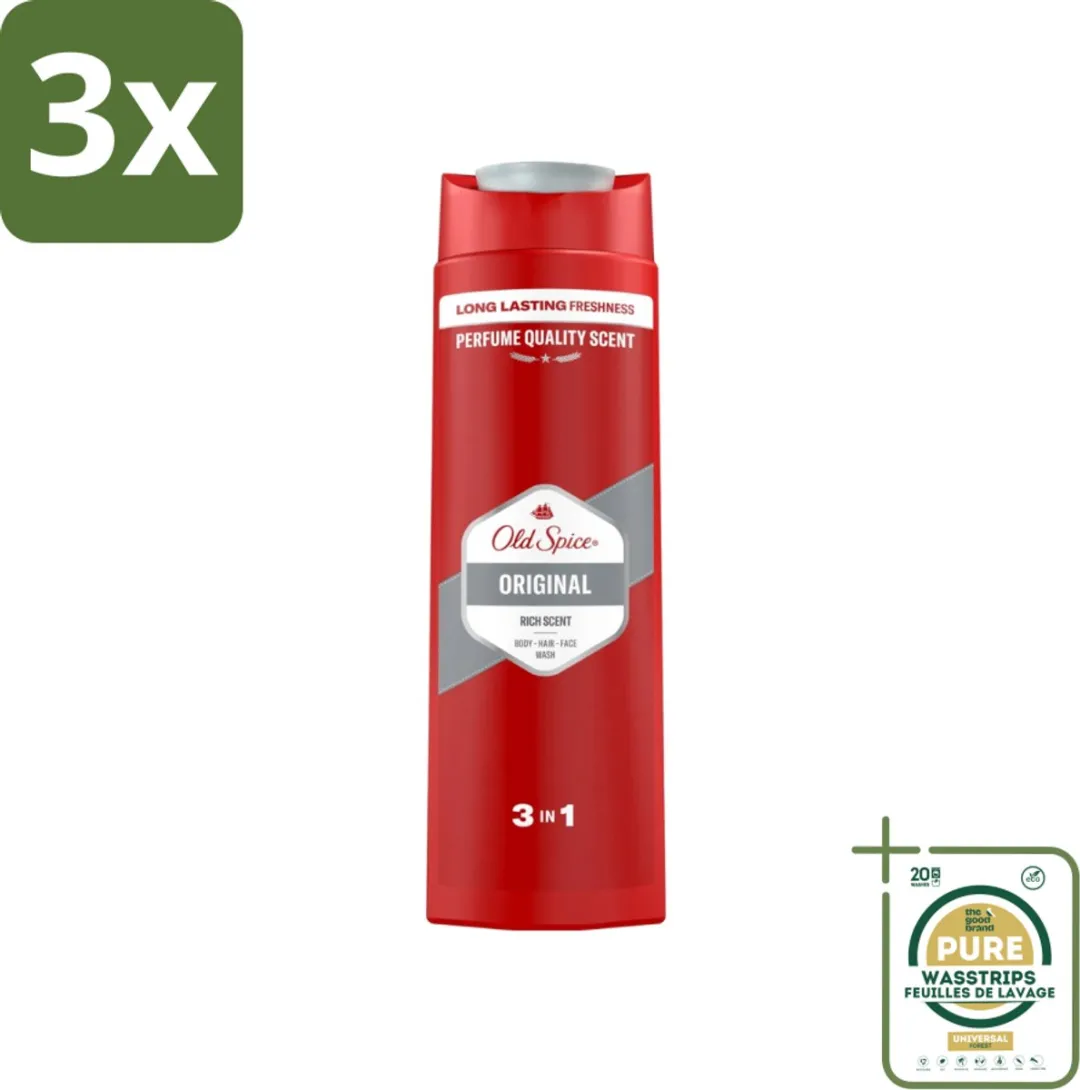 3 x Old Spice - Original - Douchegel 3-in-1 - Reinigt, Verfrist & Verzorgt - 400 ml - Grootverpakking - Douchegel 3 In 1 - Douchegel Voor Mannen - Douchegel Voor Gezicht En Haar - Douchegel Voor Lichaam - Douchegel Voor Gezicht